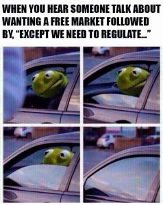 Someone Wanting A Free Market Followed By, We Need To   Regulate, Kermit Slowly Raising Car Window